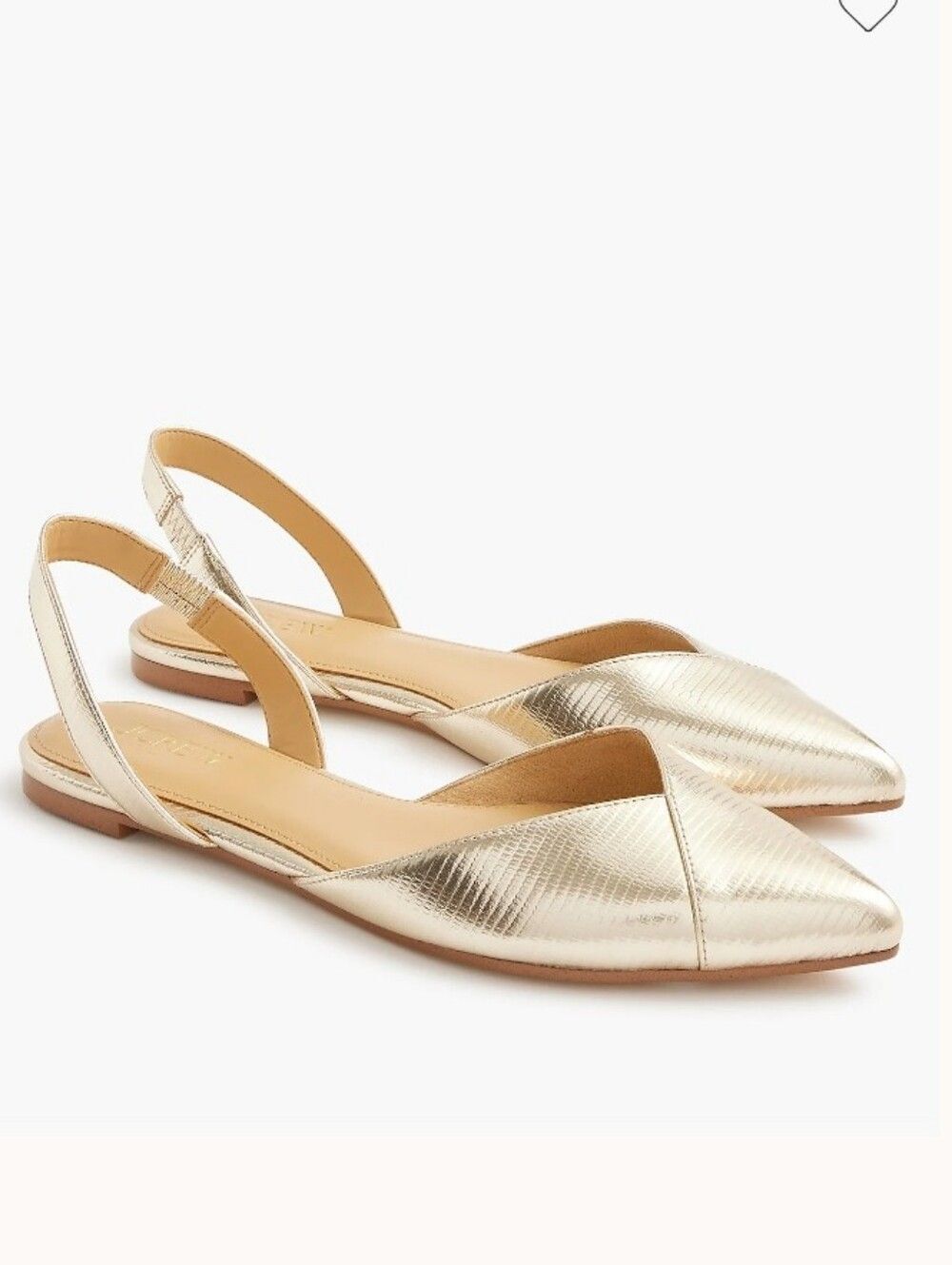 🆕️👞J. Crew Gold Lizard Metallic Flats with Pointed Toe and Slingback, Sz 10